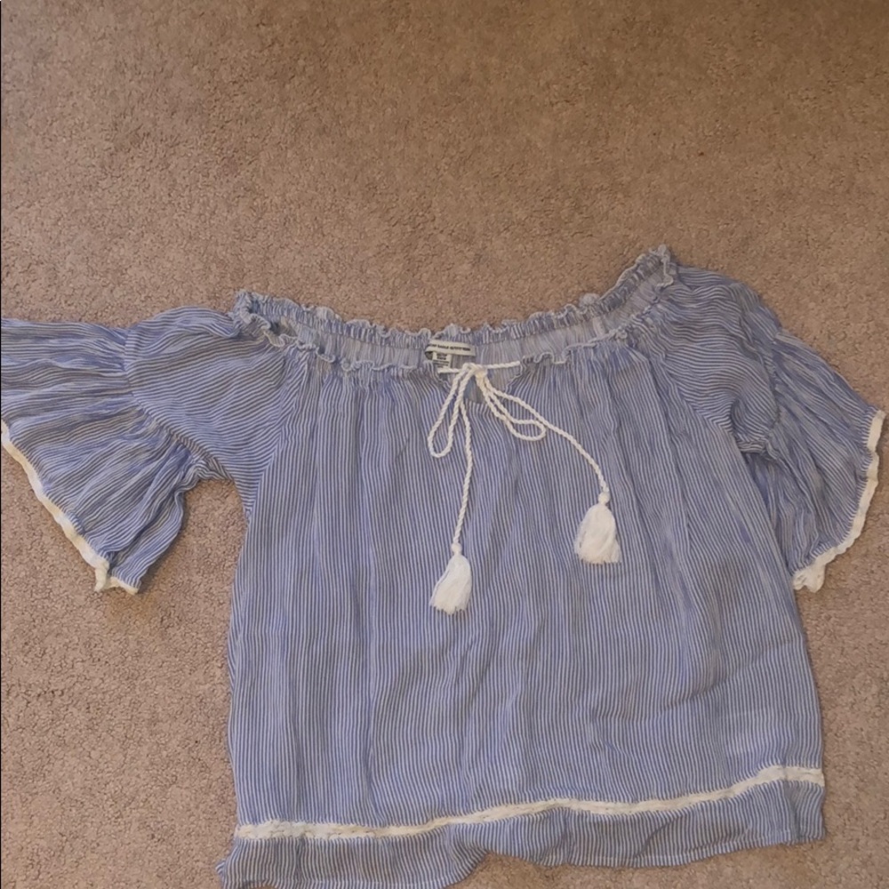 Light Blue Striped AE Off the Shoulder Top